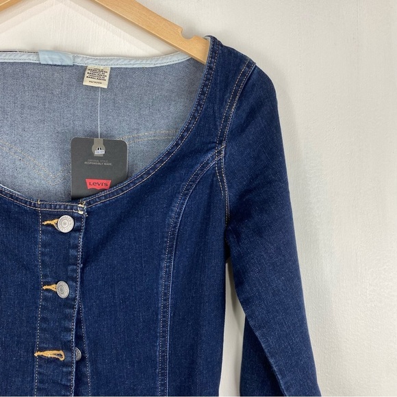 Levi's Veda Slim Fit Full Button Up Down Denim Jean Mini Dress Size XS (NWT) - Picture 4 of 9